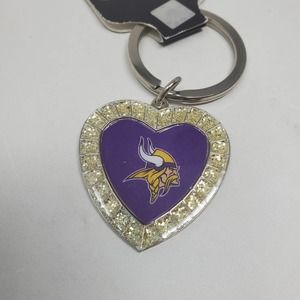 Rico Industries NFL Metal Rhinestone Heart Keychain - Minnesota Vikings